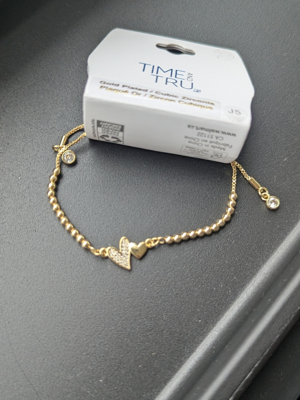 Time and Tru Gold Heart Charm Beaded Bracelet